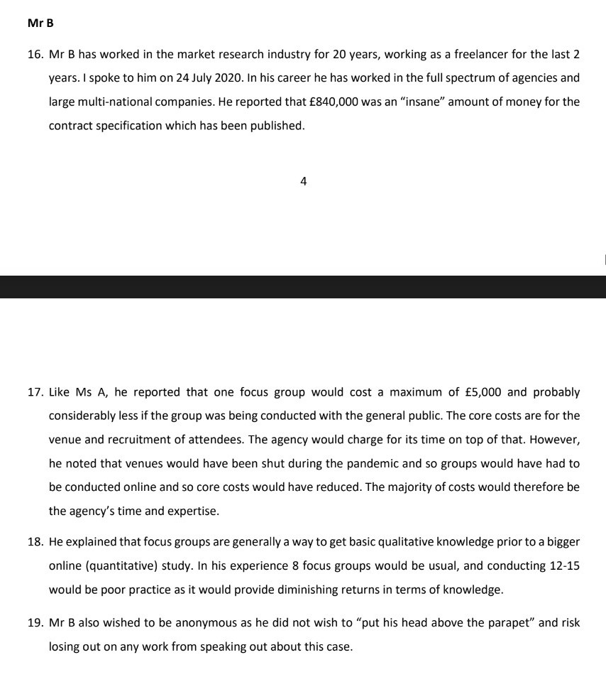 Mr B. He says £840,000 is an "insane" amount of money but is afraid of putting his head above the parapet by giving evidence in his own name.