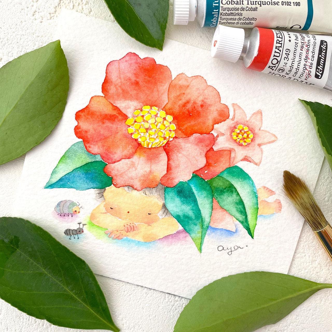 Twitter 上的 こばやしあや ざくろの花を描いてみました なんと たこさんウィンナーのようなものからお花が咲くんですね 絵 水彩画 イラスト Illustration Watercolor 花 Flower ザクロの花 ざくろ あり ダンゴムシ たこさん