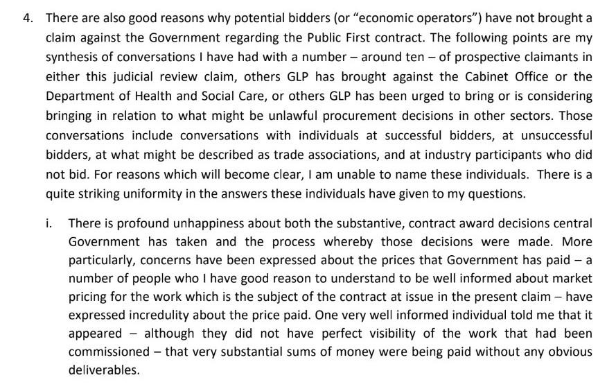 I then give evidence of conversations I have had - around ten - and try to synthesise them. I say there is incredulity about the price paid. And I quote a well informed source that there is concern that substantial sums of money were paid "without any obvious deliverables."