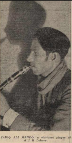 28. Ustad Sadiq Ali Khan Mando 1942. Shagird of Ustad Fateh Ali Khan Qawwal, father of Ustad Ghulam Haider Khan, brilliant clarinet player and a mainstay of Radio Pakistan Lahore for many decades.