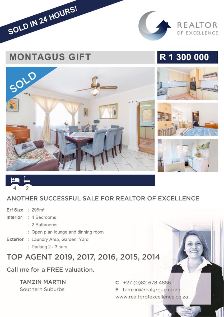 🏡 Sold! 🏡

🔑 #MontagusGift
🔑 #SouthernSuburbs
🔑 #SoldByTamzin
🔑 #RealtorOfExcellence
🔑 #FreeValuations
🔑 #Property
🔑 #RealEstate