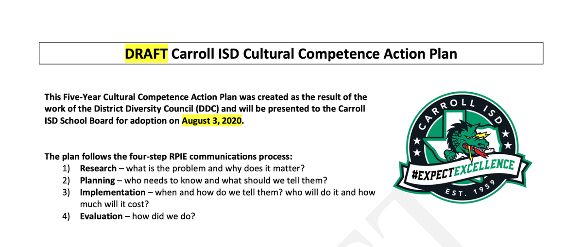 Well you can start by (and I'm not kidding when I say this) actually reading the draft plan. It's 34 pages and packed with lots of great information not just on the survey results, but also specific actions and budgetary costs the district can make. https://www.southlakecarroll.edu/cms/lib/TX02219131/Centricity/Domain/97/Cultural%20Competence%20Action%20Plan%20DRAFT%20-%20July%209%202020.pdf