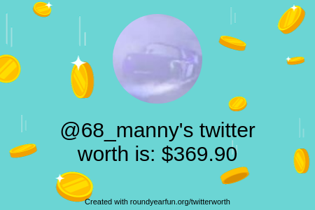 68_manny's tweet photo. My Twitter worth is: $369.90

Find yours with https://t.co/A9QI9MED7N

⠀ https://t.co/ZlBU62Pwik
