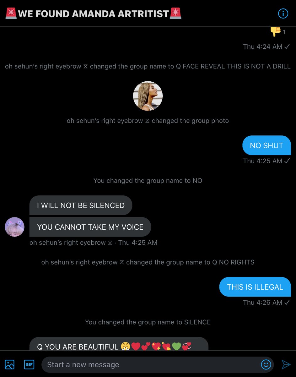 val and me duking it out over the chat name (fun fact this gc has only kept one (1) name for more than two days and we get antsy when it doesn’t change)