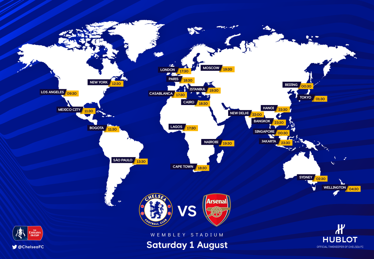 ChelseaFC's tweet photo. Where will you be watching Chelsea v Arsenal today? 🤔🌎

#HeadsUpFACupFinal https://t.co/11pBzDhZBq