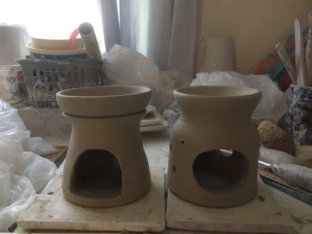 makeceramics's tweet image. Wax burners in production! Playing with more ideas on the wheel now!#throwapot #waxburners #pottery #lovelottery #clay