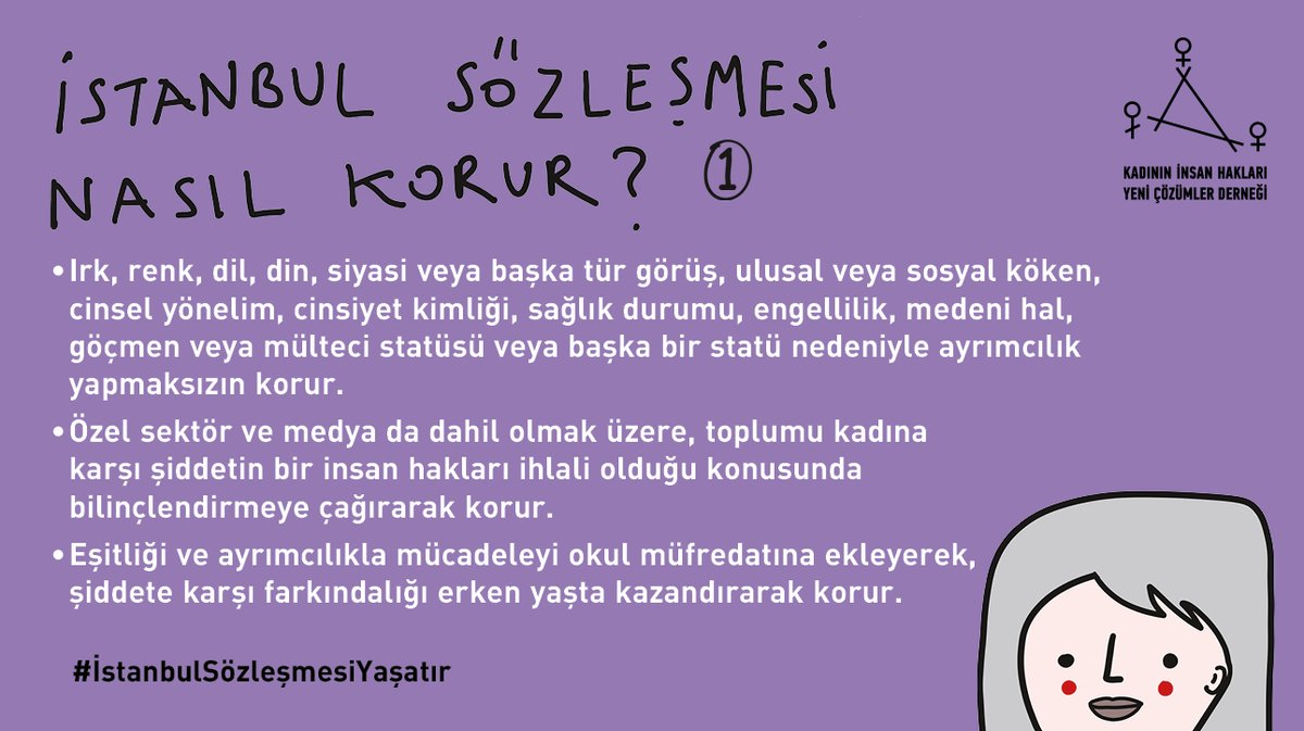 Bugün İstanbul Sözleşmesi’nin Türkiye’de yürürlüğe girmesinin 6. yıldönümü. Biz de İstanbul Sözleşmesi’nin ne olduğunu bir kez daha anlatmaya çalıştık. Sen de 3 kişi etiketleyerek bu postu paylaş hep birlikte #İstanbulSözleşmesiYaşatır diyelim.#İstanbulSözleşmesindenVazgeçmiyoruz