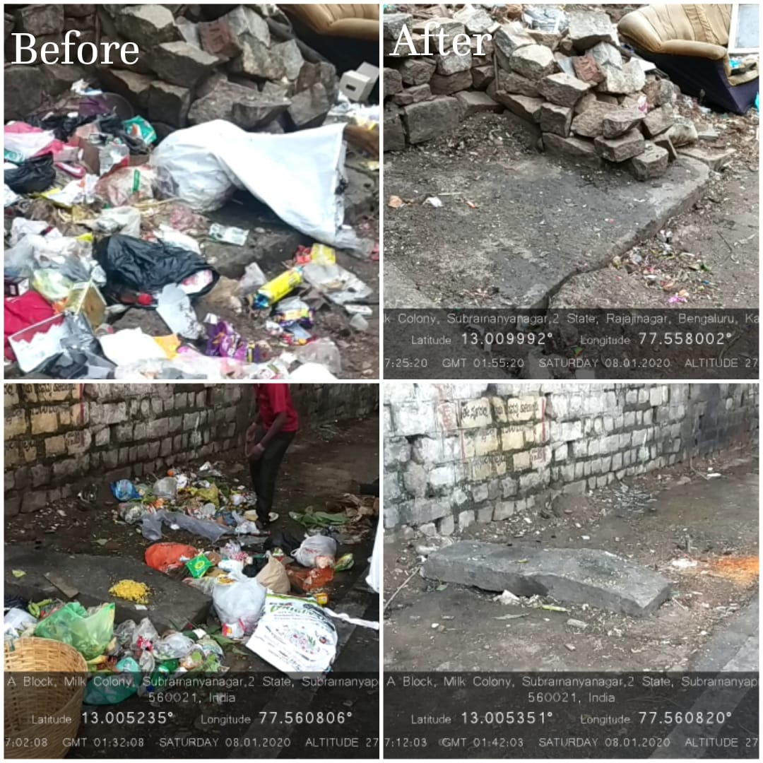 BBMPSWMSplComm's tweet image. BBMP requests citizens not to throw garbage in such cleared blackspots.

ಸಾರ್ವಜನಿಕ ಸ್ಥಳಗಳಲ್ಲಿ ತ್ಯಾಜ್ಯ ಎಸೆಯದಂತೆ ಆಗಿಂದಾಗ್ಗೆ ‌ಸಾರ್ವಜನಿಕರಿಗೆ ಮನವಿ ಮಾಡಲಾಗುತ್ತಿದೆ.

ವಾರ್ಡ್ ಸಂಖ್ಯೆ 4,36,62,64ರಲ್ಲಿ ಕಸದ ರಾಶಿ ಉಂಟಾಗಿತ್ತು. ನಮ್ಮ ಪೌರಕಾರ್ಮಿಕರು ಕಸದ ರಾಶಿ ತೆರವುಗೊಳಿಸಿ, ಸ್ವಚ್ಚ ಗೊಳಿಸಿದ್ದಾರೆ.

#BBMP