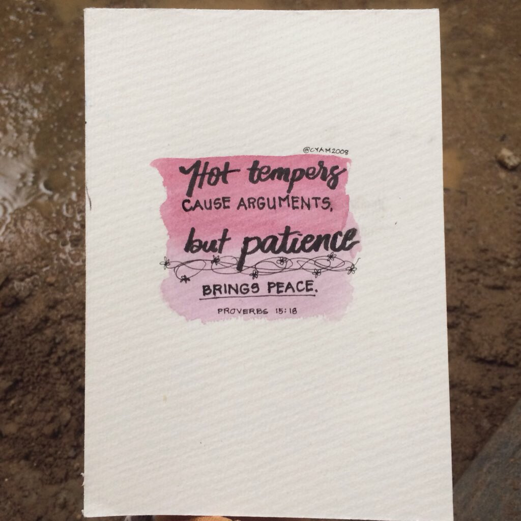 cyamsters's tweet photo. Hot tempers cause arguments but patience brings peace. 
Proverbs 15:18

#VOTD https://t.co/Gmu7FDRShM