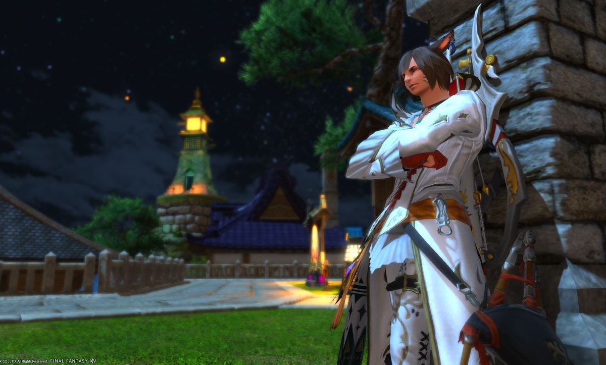 Syeth027's tweet photo. Shirogane can be peaceful at night 🐦 #GPOSERS #ffxivsnaps #FFXIV #FF14 #FinalFantasyXIV #FinalFantasy14 #Miqote https://t.co/xXrazsf7PF