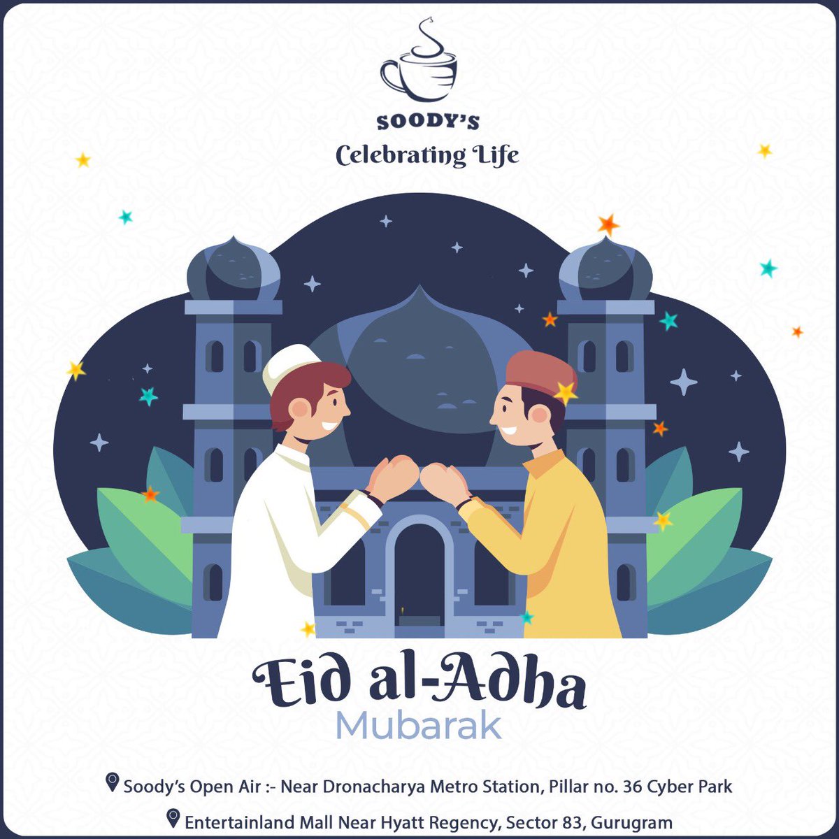 SoodysOfficial's tweet photo. Wishing you all a very Happy Eid from Team Soodys!! 🎉🎉
 #eidmubarak #eid2020 #eid #gurugram #gurgaonfood  #goodfood #southindianfood #delhi #gurgaon #cafesofindia https://t.co/zRBgE4Pjyv