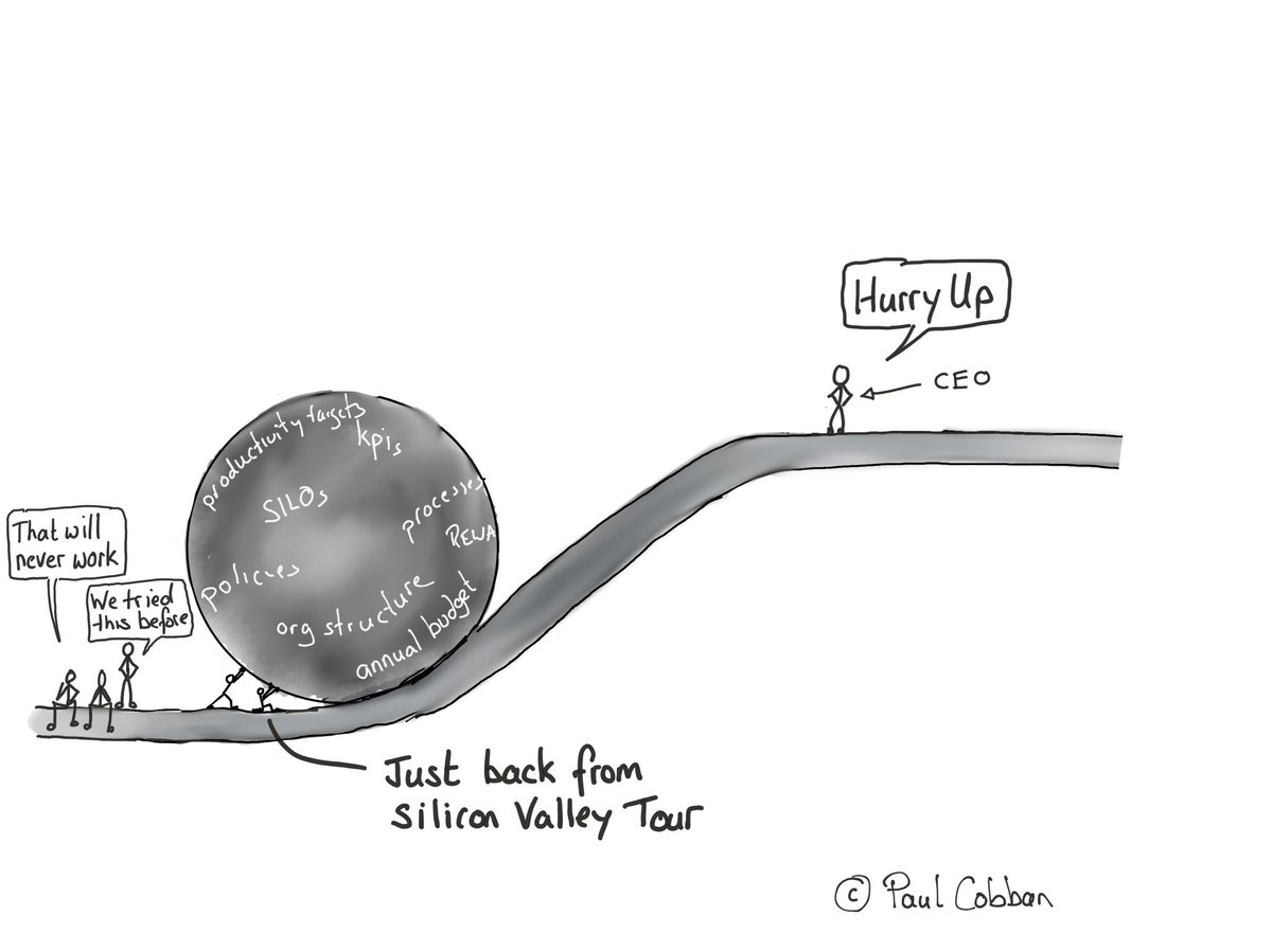 Whilst sending execs on fancy study tours creates enthusiasm, the impact is often negated upon the return home by naysayers and corporate inertia caused by existing policies, practices and structures. Read how to unlock the energy of the whole company  amazon.com/Eat-Sleep-Inno…