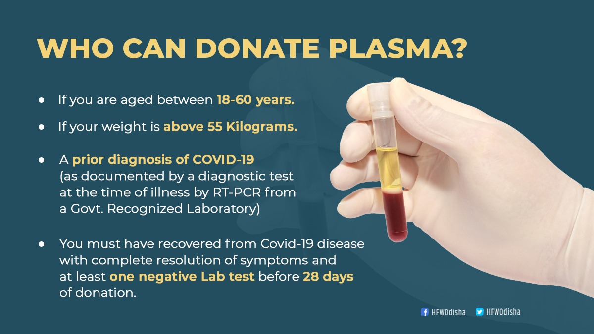 H Fw Dept Odisha On Twitter If Your Age Is In Between 18 60 Years Weight Is Above 55 Kg Your Prior Diagnosis Of Covid19 Had Been Done You Had