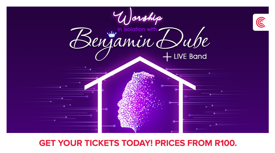 Computicket's tweet photo. Don’t miss @benjamindube’s very first online full on concert, Worship in Isolation featuring his Live band.  Get your ticket today to experience a moment of praise and worship. 🔗 https://t.co/cTUrsUuHEY 🎶🙂
📍 Your couch
📅 8 August 2020
⌚ 18H00 https://t.co/3pTHENZQ3X