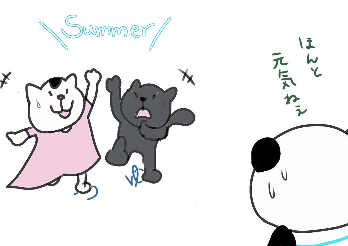 m____panda's tweet photo. 今日の小径
#小径生活日記
#夏を追い求める若さは君たちに託した
#ぱんだはクーラーの部屋で昼寝してきます
#踏み潰される梅雨

#ぱんださんの小径
#panda
#cat
#モカとイモちゃん
#1コマ絵日記 https://t.co/lgv0BNXphl