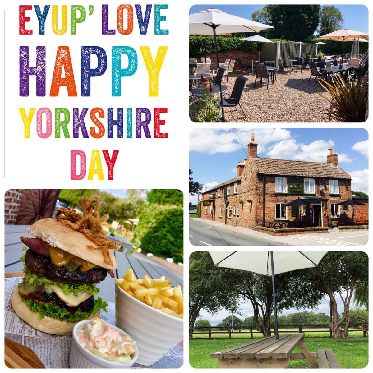 Ee ba gum if your man is saying today

‘Ee lass, ah cud eat oven door if it wor butherd’ - he needs feeding

You’ll be wanting some scran, better get the bairns and t’ whippet to T’ @TheDroversArms 

💛💚Happy Yorkshire Day💙🤍

@VisitYork @minsterfm @Welcome2Yorks  @AinstyAles