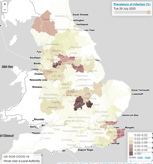 The increases are mainly in England and Wales and cases are concentrated in certain areas of England - explore for yourself on Prof Friston's page here:  https://www.fil.ion.ucl.ac.uk/spm/covid-19/dashboard/local/ 4/7