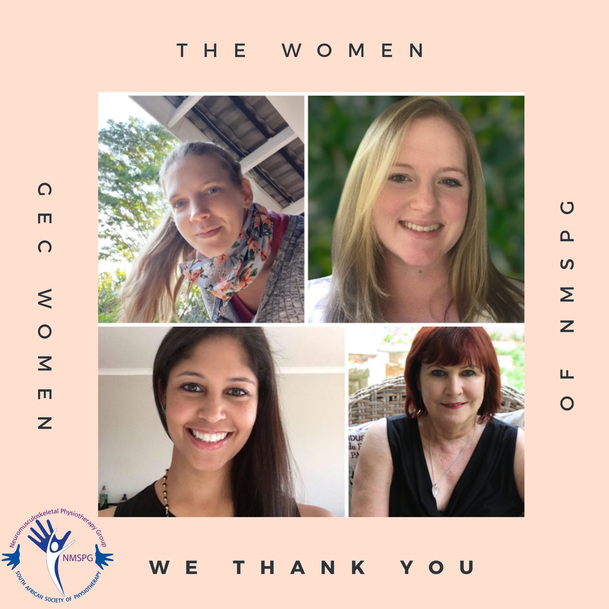 PhysioSA's tweet photo. On behalf of the NMSPG, we would like to honour the women of the NMSPG GEC today. Thank you for all that your dedication and passion for our profession!
@OMPTGSA 
#PhysioSA
#GoPhysio
#Womensmonth2020 https://t.co/nTDaqQgFKl