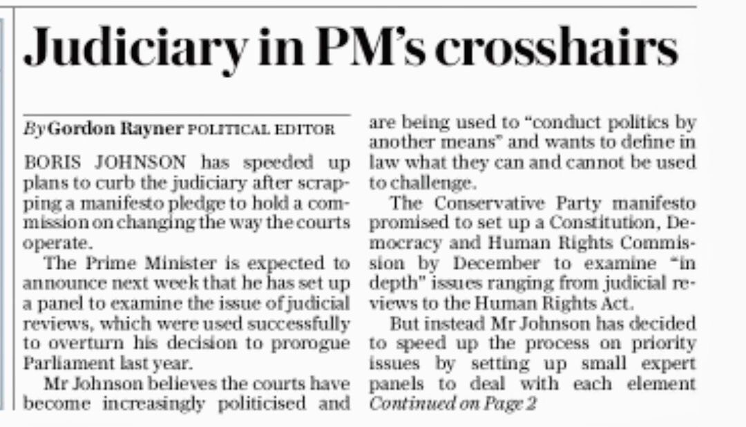 The judiciary is, however, under attack. With its outrageous plans for curbing judicial review, the “government” is literally attempting to put itself above the law. Even the Telegraph seems mildly exercised by this Hitlerian power grab…   #RuleOfLaw  #resist  #revolt  #remove