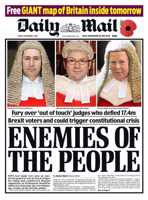 Other papers, of course, have been happy to use the most disgracefully fascistic of language in their attacks on the judiciary.   #HopeNotHate  #ToriesOut  #RuleOfLaw  #ToryCorruption