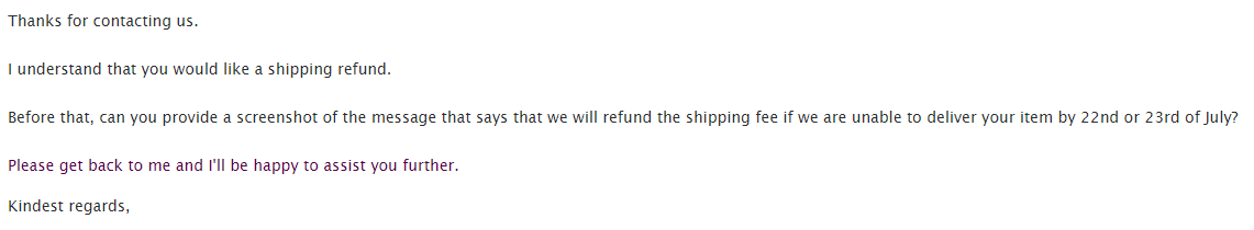BatonPoint's tweet photo. @Kogan @KoganSupport
You advertised shipping refund on masks bought and shipped to Victorian locations if they were not delivered to before Wednesday 22nd July. I didn't receive my masks until Friday 24th. Now you are asking for proof of an advertisement that no longer exists. https://t.co/mTVyl5lPiO