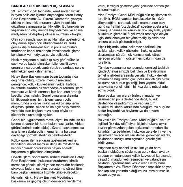 AvukatHG's tweet photo. 71 Baro Başkanlığından ortak açıklama: "Avukat olduğunu söylemeye gerek duymayarak sıradan bir vatandaşın kolluk kuvvetleri karşısında yaşadığı mağduriyeti resmeden ve vatandaşın haklarını öğrenmesine vesile olan  @AvEkremDonmez’e teşekkür ederiz, her koşulda yanındayız." https://t.co/CQRq1uqUdN