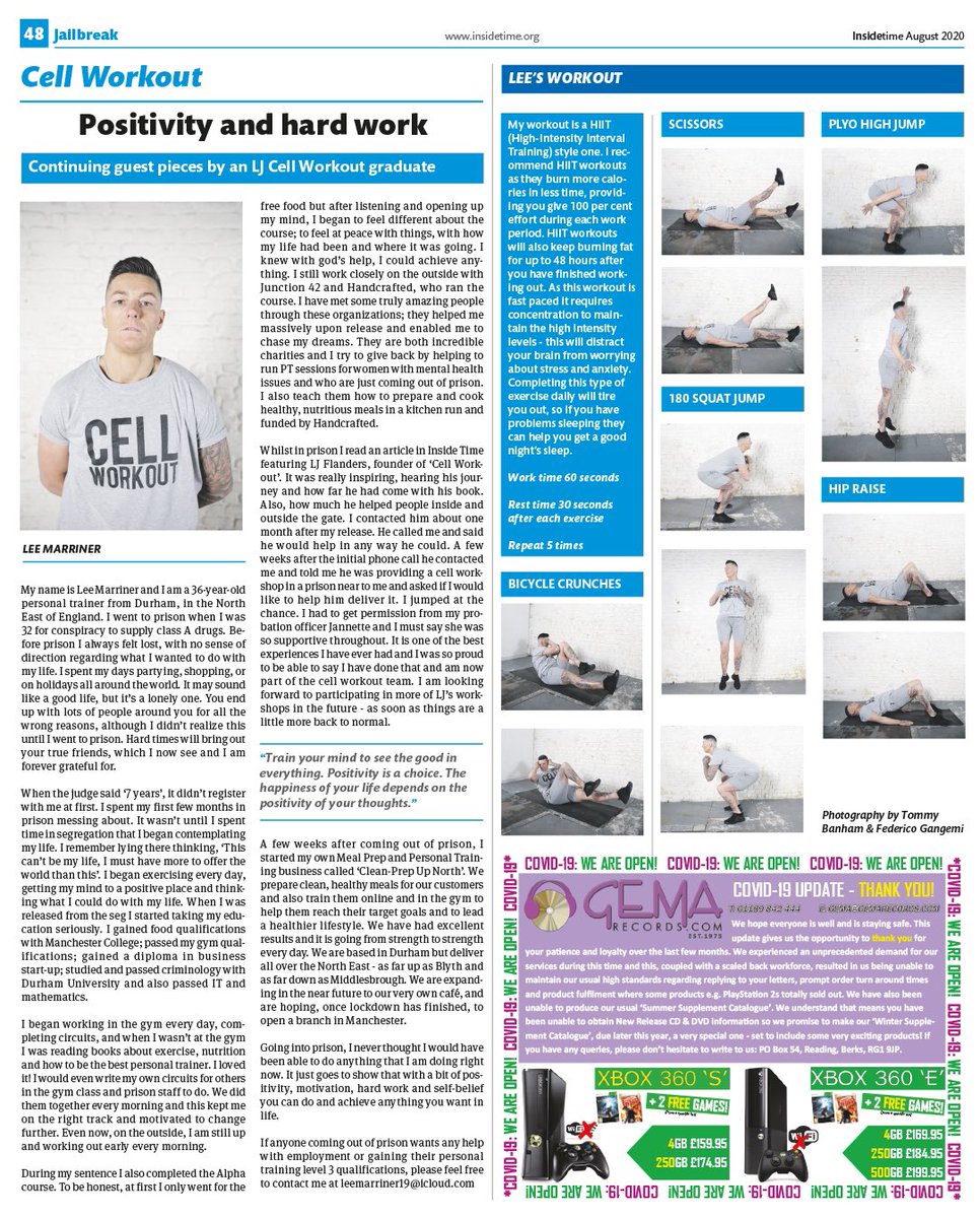 #PositivityAndHardWork August issue of #Prison newspaper <a href="/InsideTimeUK/">InsideTime</a> featuring @LeeMarriner. Read how the “good times” ended, realising your true friends, how exercise helped with positivity and the charities <a href="/junction_42/">Junction 42</a> <a href="/HandcraftedDHM/">Handcrafted</a> <a href="/REfUSE_cic/">REfUSE</a>  who supported #InsideAndOut