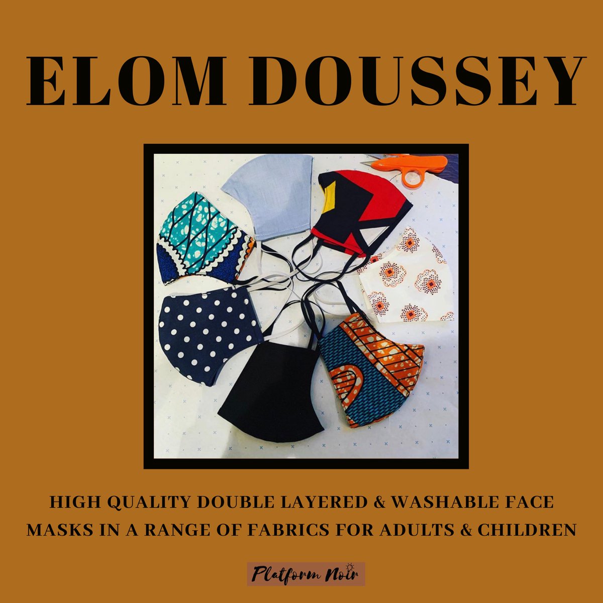 Elom Doussey TailoringHigh quality double layered washable face masks in a range of fabrics for adults & children  https://elomdoussey.com/  https://instagram.com/elomdousseytailoring?igshid=m2ebc03jf9s3