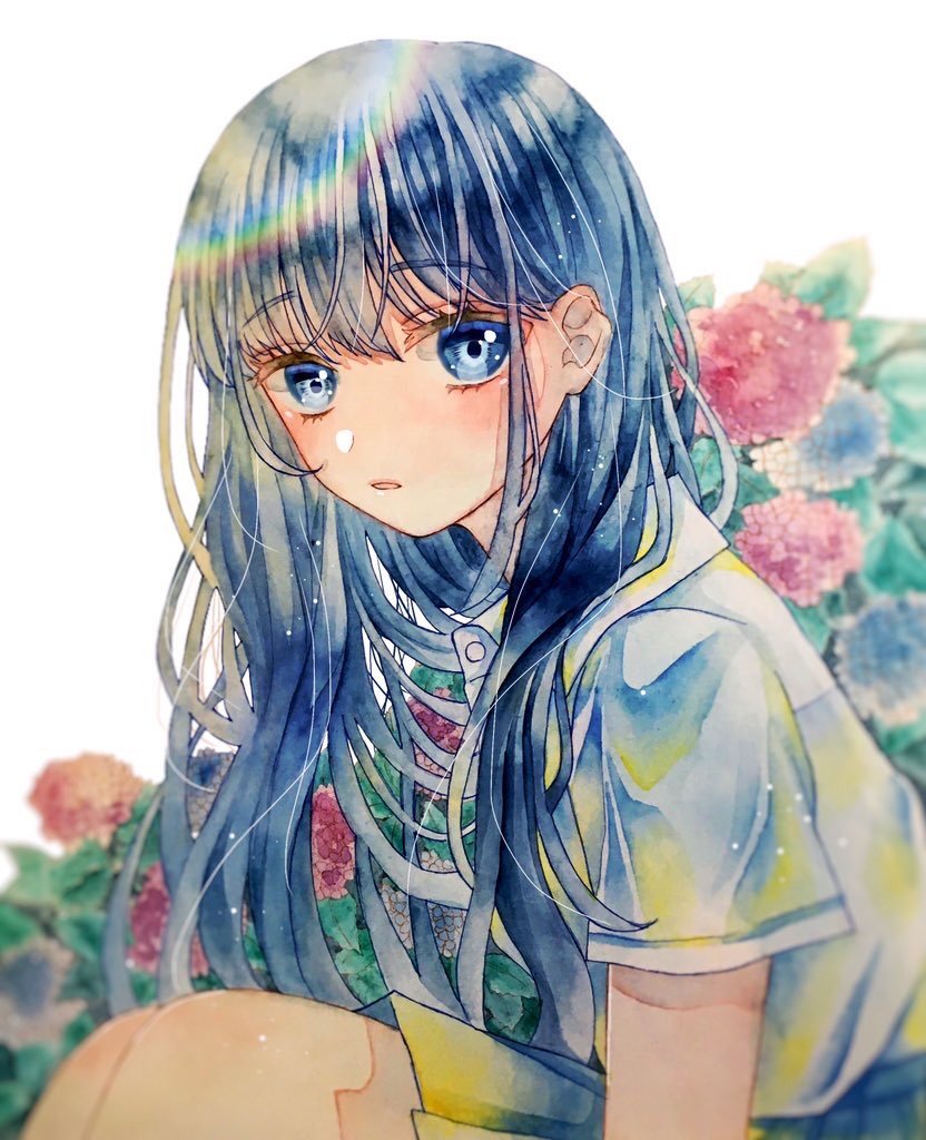 1girl solo long hair shirt skirt flower blue eyes  illustration images