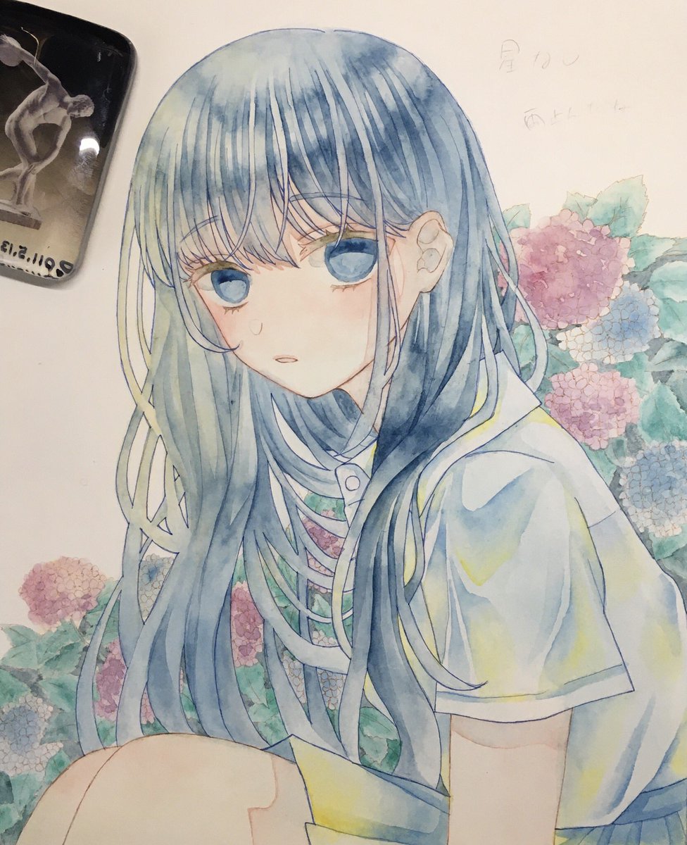 1girl solo long hair shirt skirt flower blue eyes  illustration images