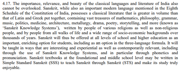 (7/n) Then a big paragraph on Sanskrit in  #NEP2020. Again a touchy subject in TN. I personally have no idea about Sanskrit and its greatness – so cant comment. As long as it an option – I don’t mind (provided no backdoor/preferential treatment) It should not be opposed.