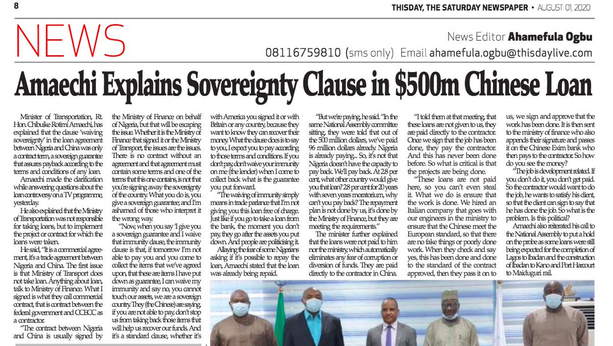 “There is no contract without an agreement... and one of the terms that this one contains, is not that you’re signing away the sovereignty of the country. What you do is, you give a sovereign guarantee; and I’m ashamed of those who interpret it the wrong way.” —  @ChibuikeAmaechi