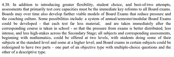 (11/n) Not sure best of two is good idea in indian Society?At-least those who afford might pressure to take twice? By making exam easy stress wont go away. As long as the marks are of relevance to the next step (of getting into some premier college) – pressure will exist. DOT.