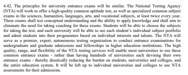 (13/n) NTA unified entrance exams. Ok great – if at all unified quality of education reaches across India!! Why the hell is then the flexibility to universities?? Doesn’t that open door for many other exams as well??  #NEP  #NEP2020  #NEP4NewIndia