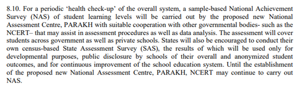 (19/n) Not sure what this means precisely… What is NAS is good and SAS is bad? The state regulatory authority will account for the NAS results of a school? Again it all comes down to in practice how these are followed I suppose  #NEP4NewIndia  #NewEducationPolicy