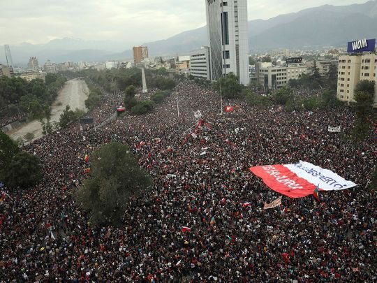 Here are aerial shots of about one million people marching in Chile.Now, imagine over three times that.