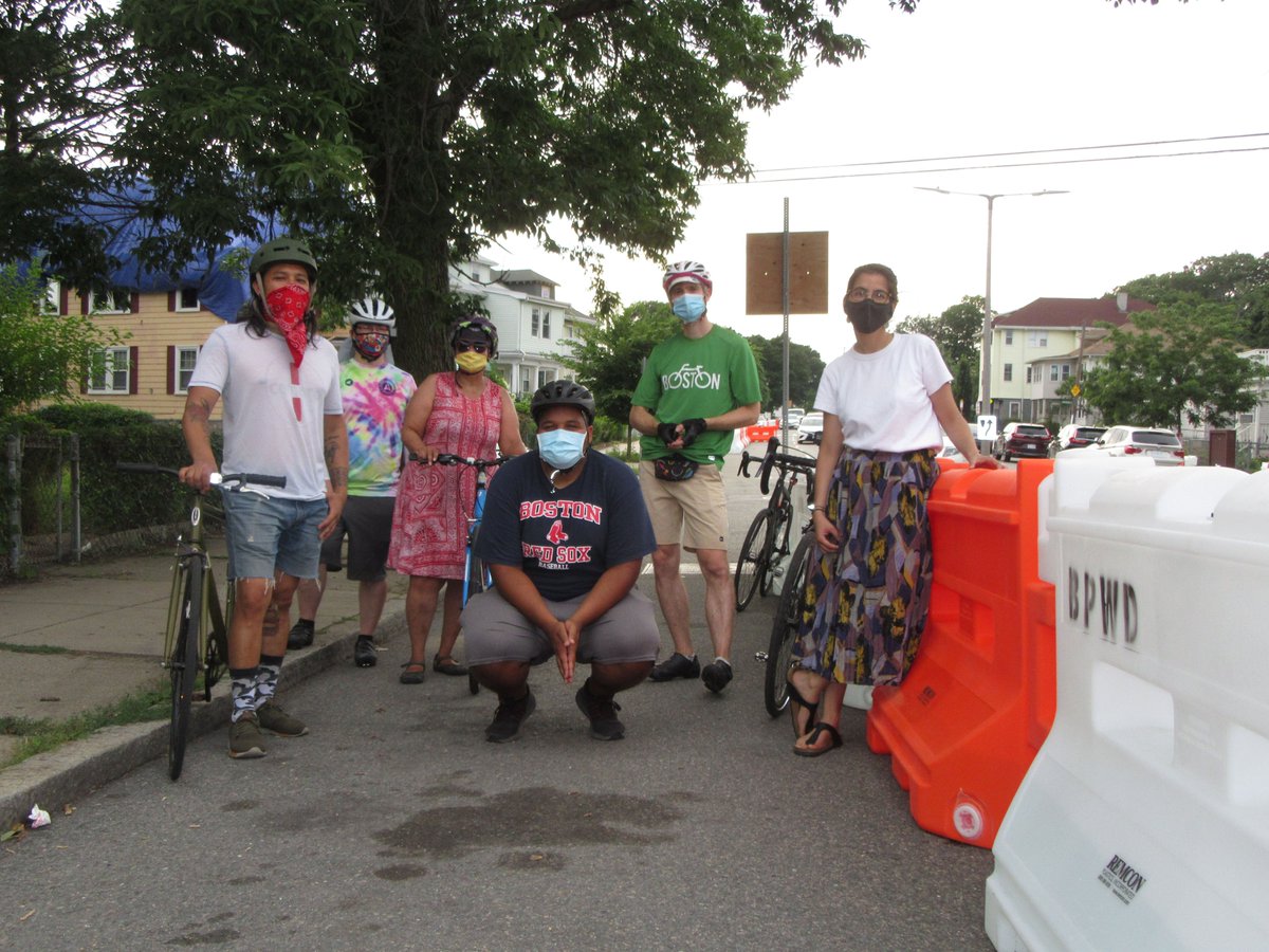 cont'd: From Boston via  @LeeToma :"Thanks to  @mattapanviv for organizing a group ride on the new  #HealthyStreetsBOS  #CumminsHwy pop-up protected bike lanes on Sunday! It is a huge improvement."  (thread)