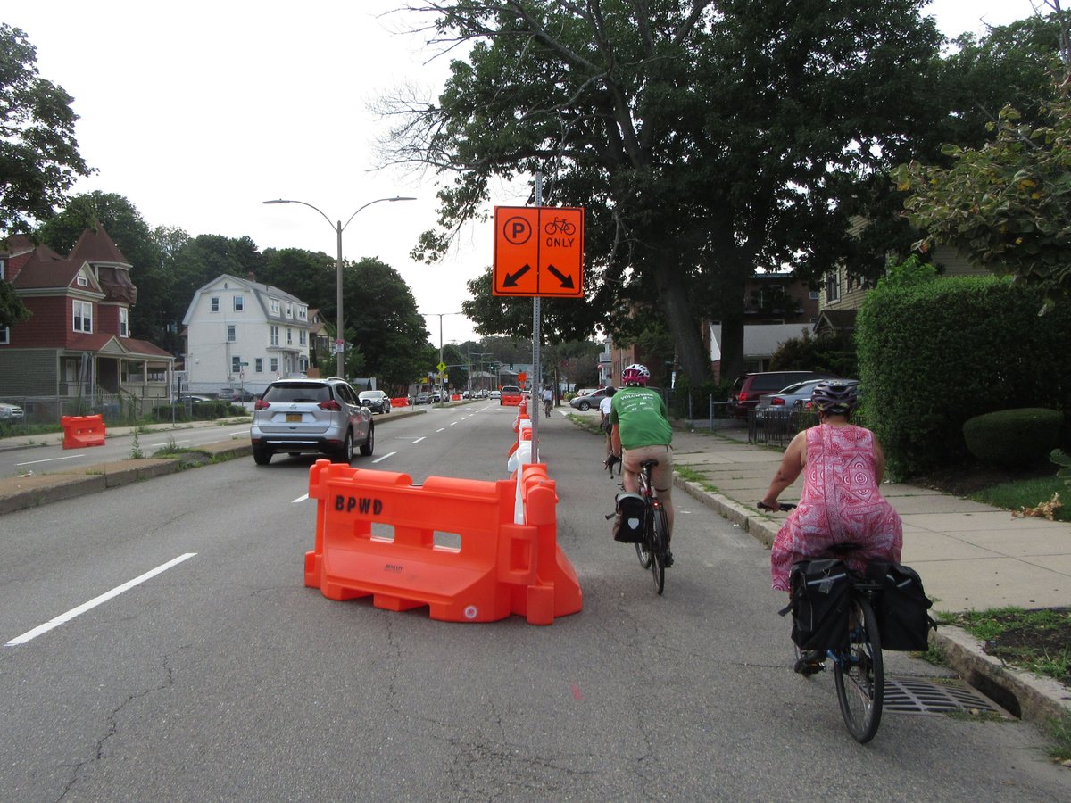 cont'd: From Boston via  @LeeToma :"Thanks to  @mattapanviv for organizing a group ride on the new  #HealthyStreetsBOS  #CumminsHwy pop-up protected bike lanes on Sunday! It is a huge improvement."  (thread)