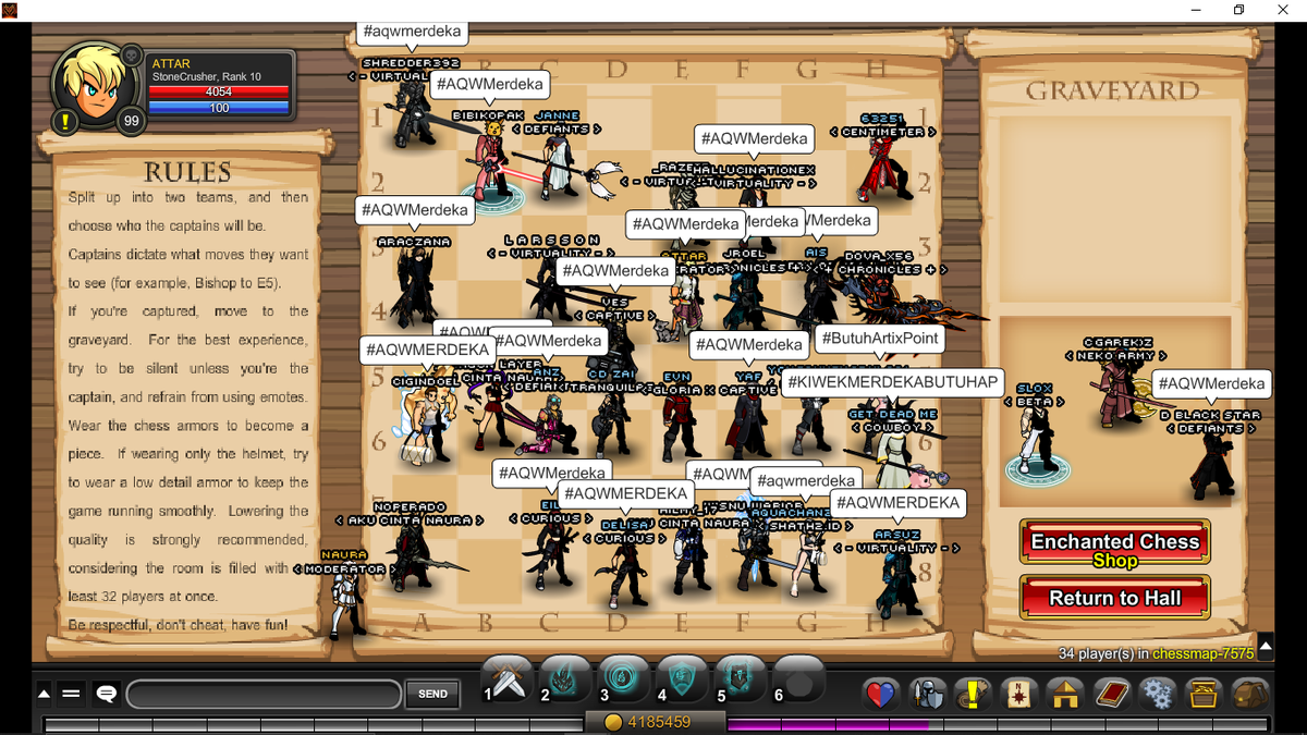 Attar_AE's tweet photo. MY BIGGEST IN-GAME PARTY YET!
- 3 different FULL instances of /chessmap
- 2K, 2K, 5K APs live giveaways
- BludrutBrawl, 1v1, and chilling
- LOTS of fun!

This time to buzz words in AQW Indonesian community about #AQWMerdeka Rangda Boss Challenge coming in-game NEXT WEEK! <3 https://t.co/RHrWpbxHs4