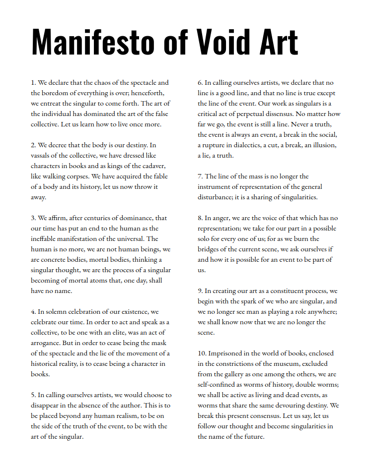 Mario Klingemann Gtp 3 Captured The Gist Of The Typical Art Manifesto Pretty Well Here Though I Still Have No Clear Idea What Void Art Might Be Gpt3 T Co 6xz0dw2esy