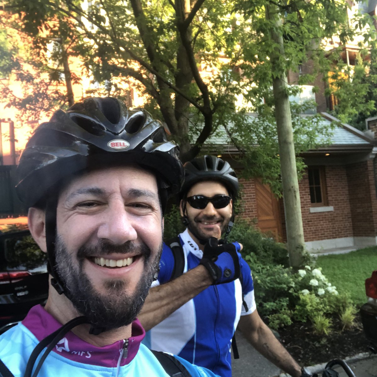And we’re off! Perfect morning for it. Great to have  @nectarios along for the ride. Next stop  @VilledeSADB.  #PMCReimagined  #PMC2020