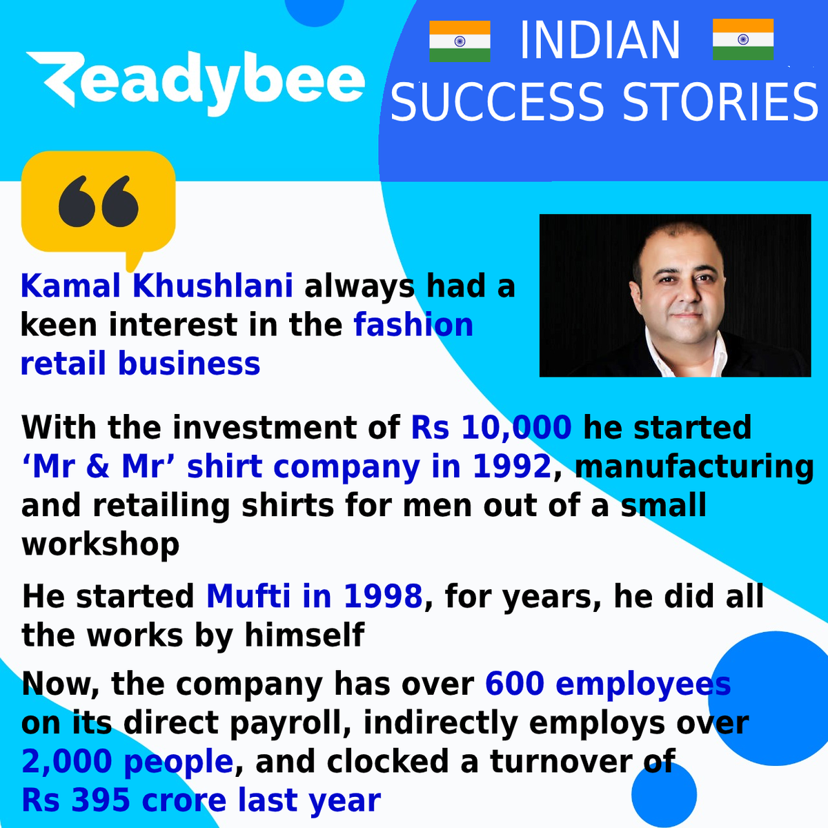 readybeeOnline's tweet photo. Started with borrowed capital of Rs 10K, Kamal Khushlani's Mufti grew to a Rs 395 Cr brand
#readybee #india #successstories https://t.co/C5fj5q3ynj