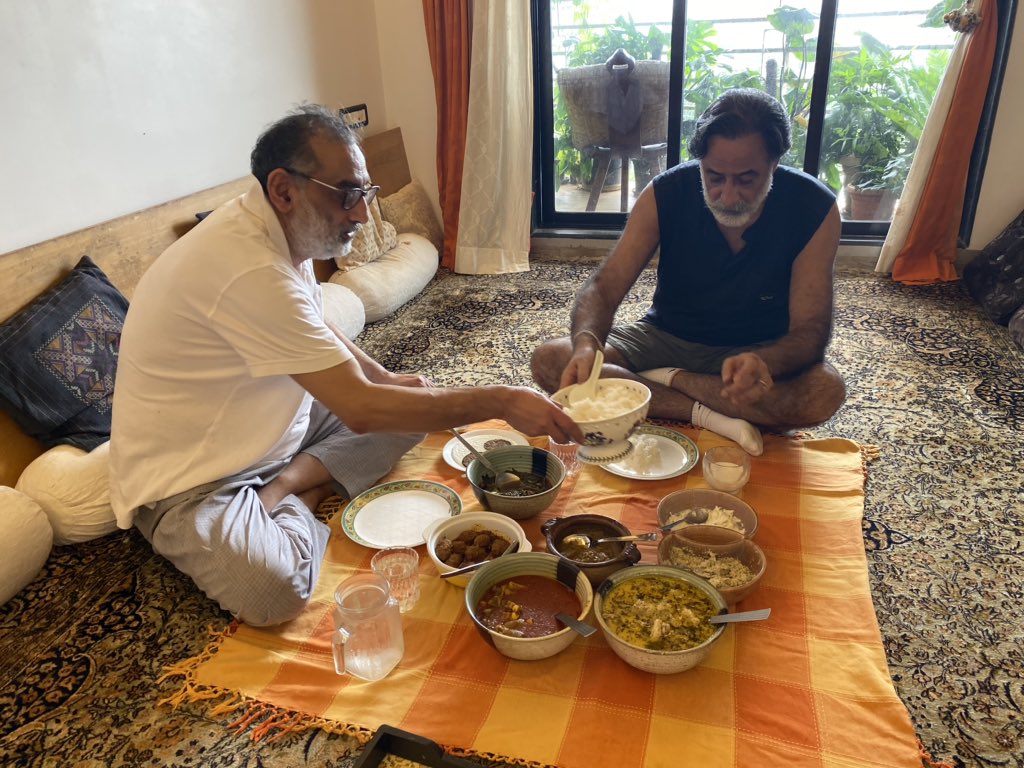 HaseebDrabu's tweet photo. Eid lunch with my childhood buddy, Abhay Aima. Friends for 50 years, he is the most chilled out kashmiri I know! AimaSaab has been the chief protagonist for many a bedtime story for my son! https://t.co/DVBFtWLKnm