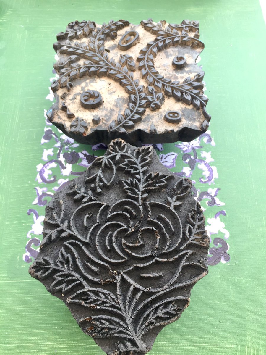 LornaBatesArt's tweet photo. Just received these two beauties from my supplier in India. Can’t wait to try them. The one at the front looks really old. It’s quite fragile but I think it will make a lovely mark. #paintprint #welshartist #artinlockdown #patternpainter #contemporaryartist #indianfloral https://t.co/ZCiBOyoHJx