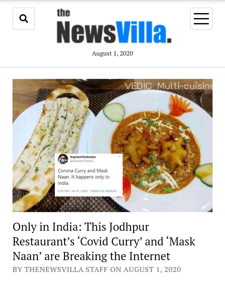 Vedic_restro's tweet photo. Thank you people for the love over covid curry and mask naan
#covidcurry #masknaan #mask #jodhpur #vedicmulticuisine https://t.co/z6hplV4tC3