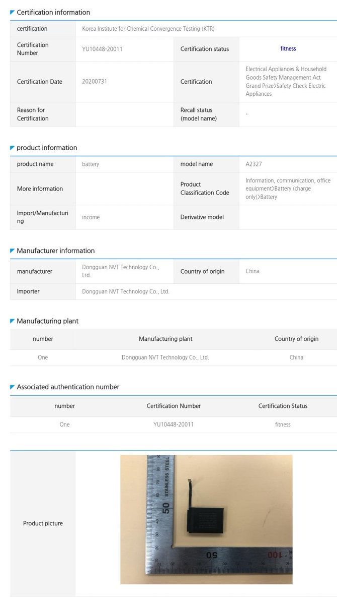 yabhishekhd's tweet photo. Apple A2327 Having 303mAh Battery Appears On Korean Certification.
May Be Upcoming Apple Earpods Charging Case. https://t.co/CnfMOwAGWH
