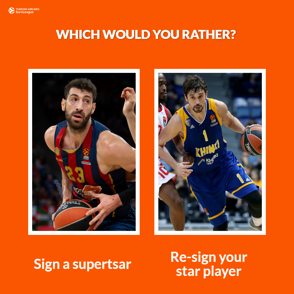 Sign a superstar and lose your key player, or re-sign your star player but don't make any big additions to the squad? Which would you rather? 🤔 #EUROLEAGUEUNITED