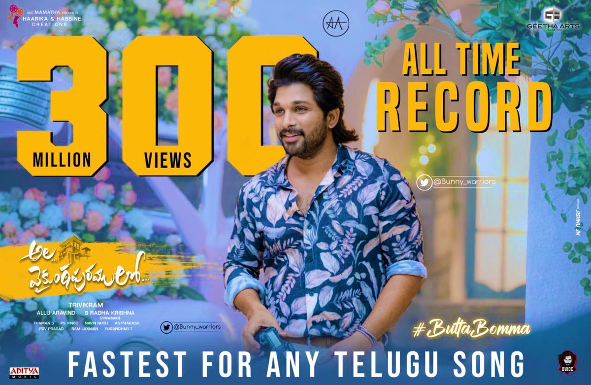 MusicThaman's tweet photo. #300millionforbuttabomma 
FASTEST FOR ANY TELUGU SONG 
#fastest300millionsong 🔊🤍♥️💚💜❤️💕💛 #sensationalbuttabomma 📽 https://t.co/qTgfzjPFR1