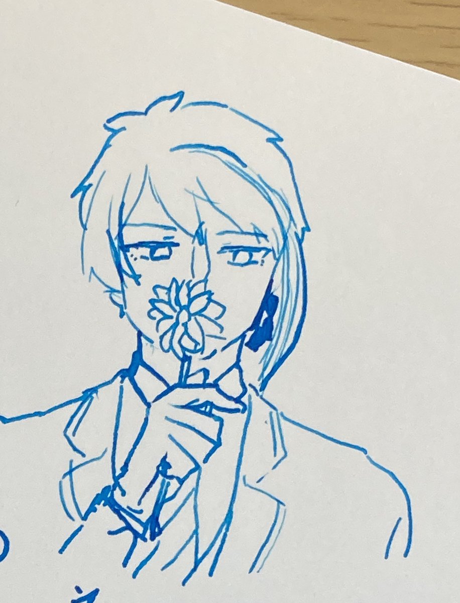 インク買ったからアナログ絵描いたけど写真だとインクの良さ分からないね 花で口元隠 あろんあるふぁ ぼんど のイラスト