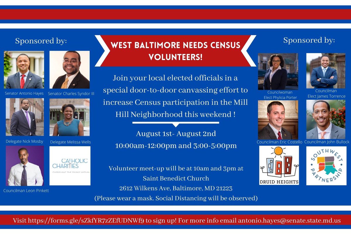 AntonioHayes40's tweet photo. Join us this morning at 10 AM, we are meeting at Saint Benedict Church - 2612 Wilkens Avenue, Baltimore, MD 21223 today Saturday August 1, 2020. Joining this weekend is my colleague Senator @CharlesSydnor3d canvassing SW Baltimore Mill/Carrollton Ridge Community @JamesTorrenceJD https://t.co/0ZrwO1THKJ